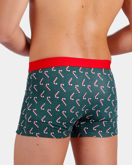 Green Christmas Boxers for Men with Candy Canes and Gift Box