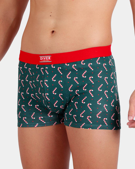 Green Christmas Boxers for Men with Candy Canes and Gift Box