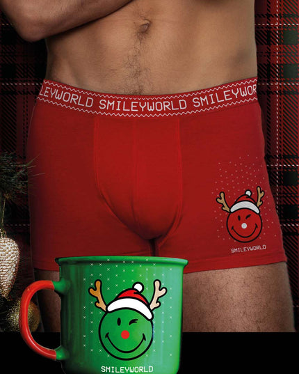 Men's Red Christmas Boxer Shorts Smile + Christmas Mug