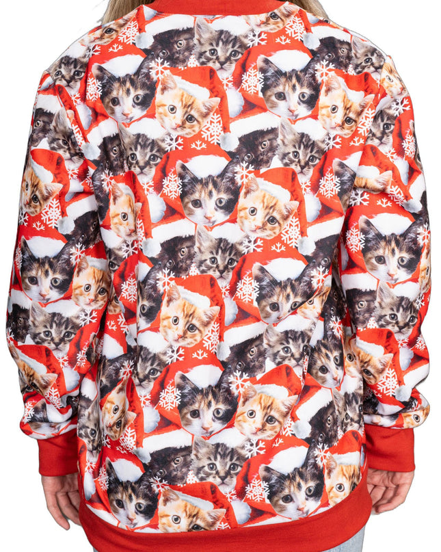 Poly Knit Pullover Sweater with Cats Graphic