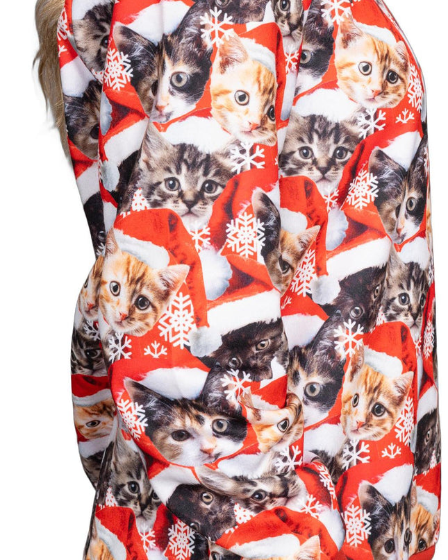 Poly Knit Pullover Sweater with Cats Graphic
