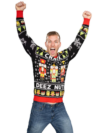 Crack Deez Nuts Nutcracker Santa Knitted Ugly Christmas Sweater