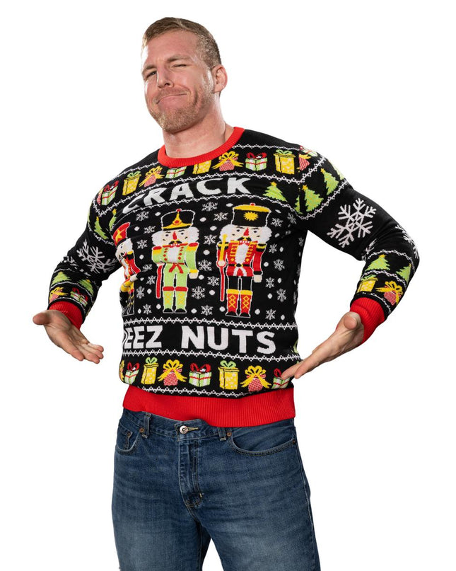 Crack Deez Nuts Nutcracker Santa Ugly Christmas Sweater