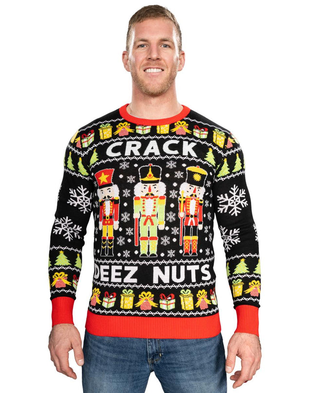 Crack Deez Nuts Nutcracker Santa Knitted Ugly Christmas Sweater