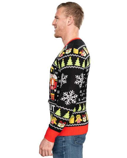 Crack Deez Nuts Nutcracker Santa Knitted Ugly Christmas Sweater