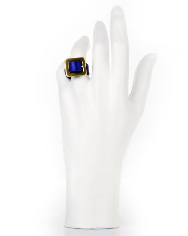 Blue Leather Ring - Sleek Modern Design