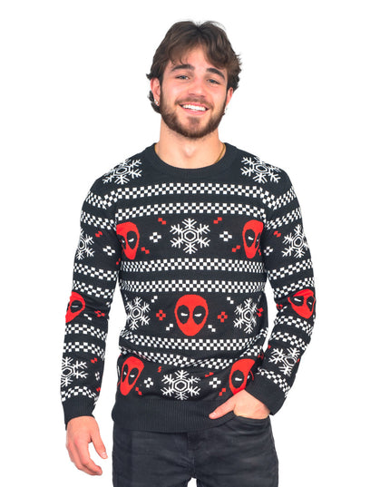 Deadpool Holiday Snow Stripes Ugly Christmas Sweater
