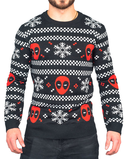 Deadpool Holiday Snow Stripes Ugly Christmas Sweater