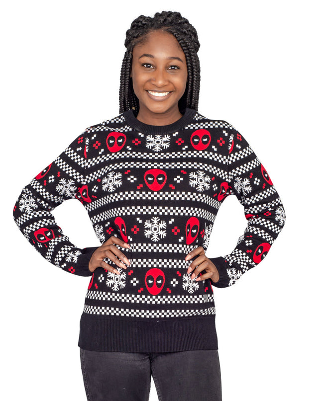 Women's Deadpool Holiday Snow Stripes Ugly Sweater