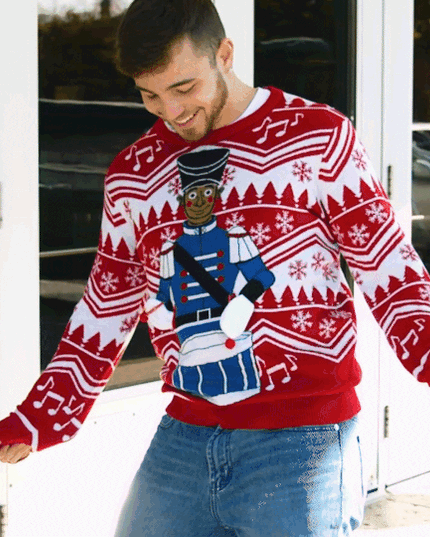 Flappy Drummer Boy Animated Ugly Christmas Sweater
