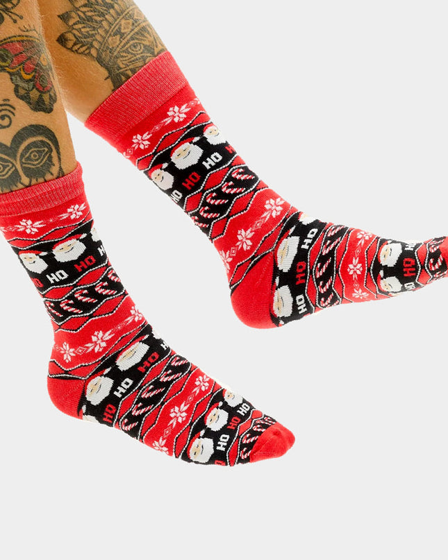 Unisex Red Christmas Socks with Santa Ho Ho Ho Design