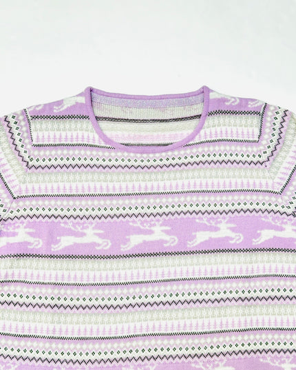 Vintage Christmas Sweater - Purple Reindeer Pattern