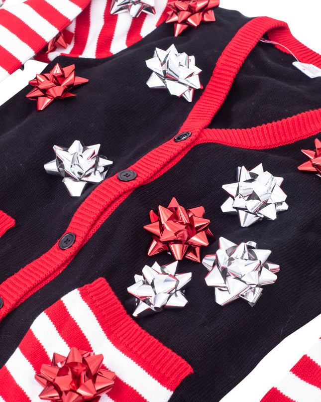 Ugly Christmas Sweater Gift Wrapping Bow Cardigan
