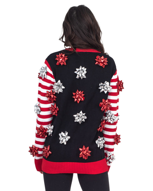 Ugly Christmas Sweater Gift Wrapping Bow Cardigan