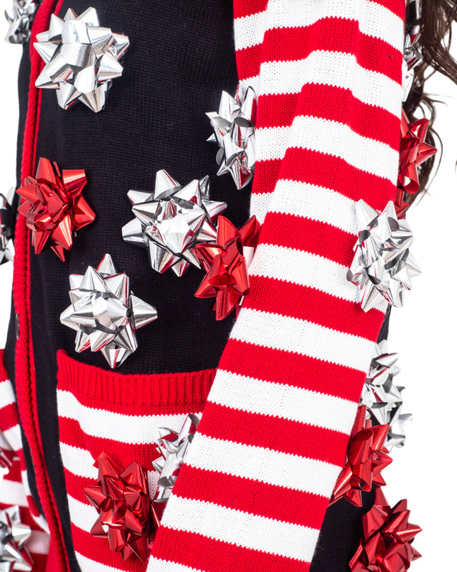 Ugly Christmas Sweater Gift Wrapping Bow Cardigan
