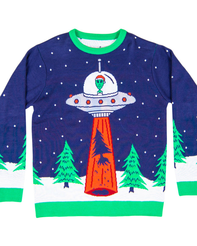 Flying Saucer Tree Abduction Ugly Christmas Sweater