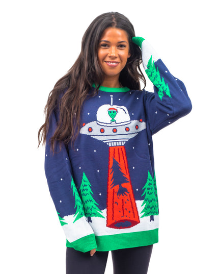 Flying Saucer Tree Abduction Ugly Christmas Sweater