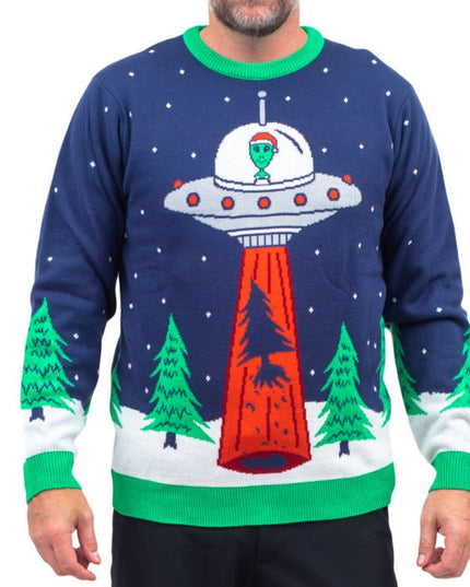 Flying Saucer Tree Abduction Ugly Christmas Sweater