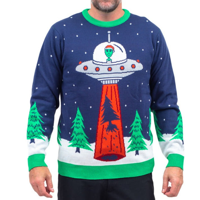 Flying Saucer Tree Abduction Ugly Christmas Sweater