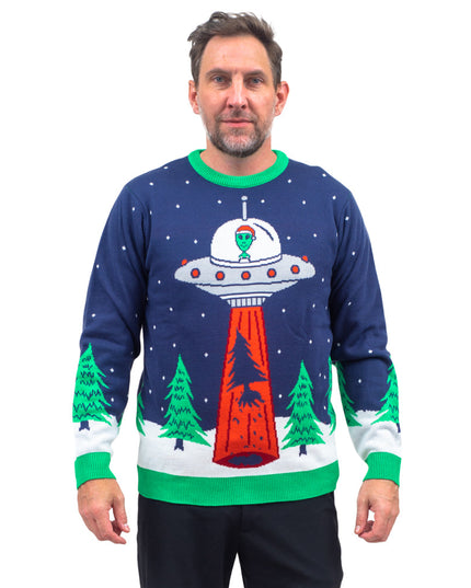 Flying Saucer Tree Abduction Ugly Christmas Sweater