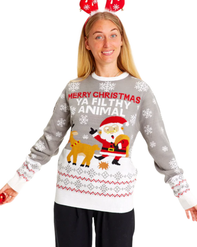 Christmas Sweater Marius for Women in Merry Christmas Grey