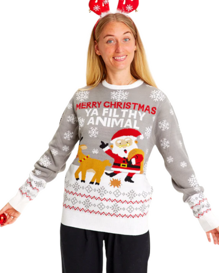 Christmas Sweater Marius for Women in Merry Christmas Grey