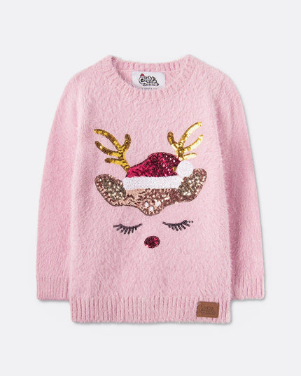 Kids' Glitter Reindeer Christmas Sweater
