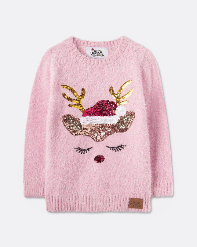 Kids' Glitter Reindeer Christmas Sweater