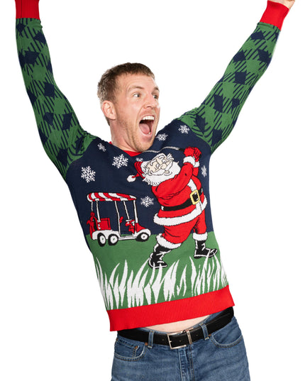 Golfia pelaava joulupukki -neuleinen ruma joulupusero