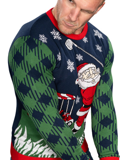 Golfia pelaava joulupukki -neuleinen ruma joulupusero