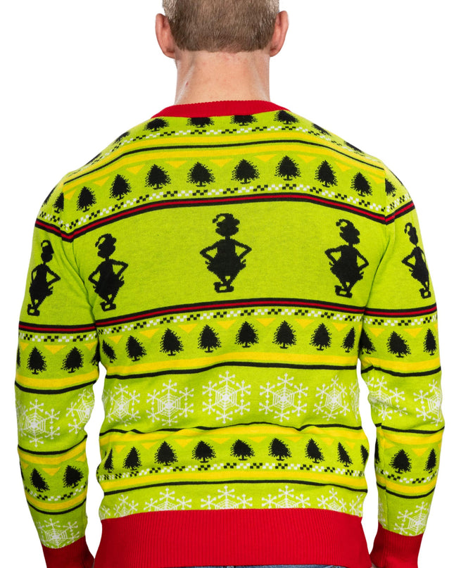 Grinch Head Santa Hat Wreath Ugly Christmas Sweater