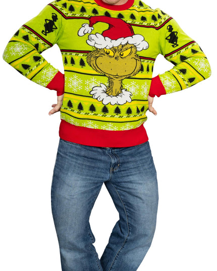 Grinchin pää joululahkoseppele rumassa joulupaidassa