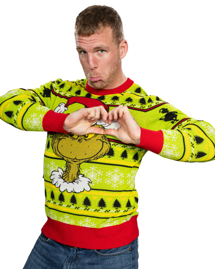 Grinchin pää joululahkoseppele rumassa joulupaidassa