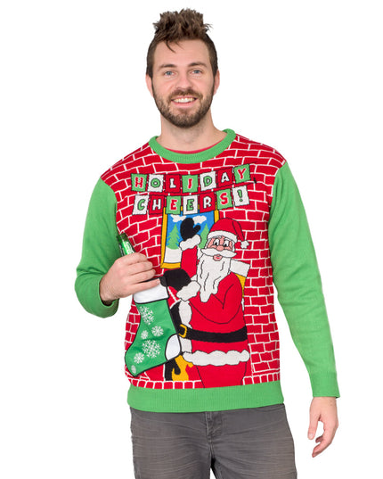 Holiday Cheers! Santa with Beer Holder Ugly Christmas Sweater