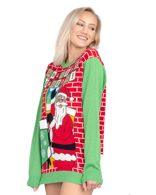 Women's Santa with Beer Holder Ugly Christmas Sweater