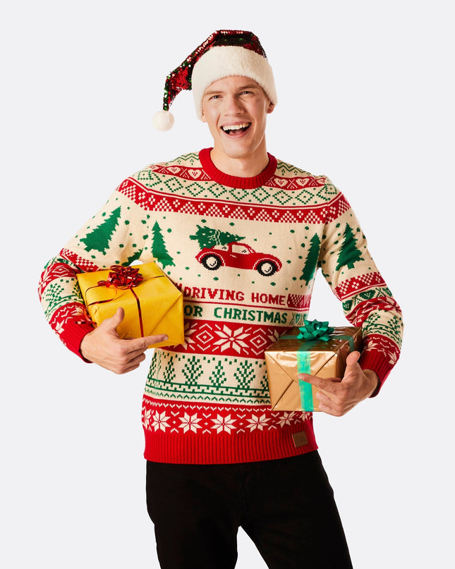 Men's Driving Home Christmas Sweater for Festive Spirit