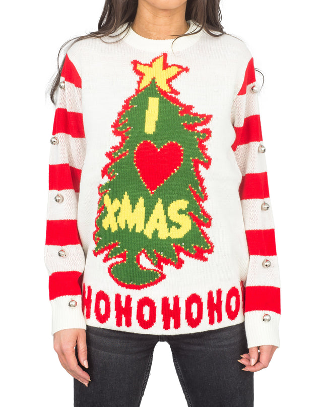 I Love Xmas HOHOHO Light Up and Bells Ugly Sweater