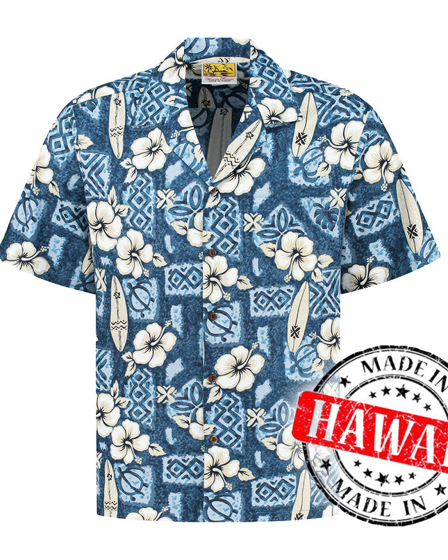 Hibiscus Surfboards Blue Hawaiian Shirt