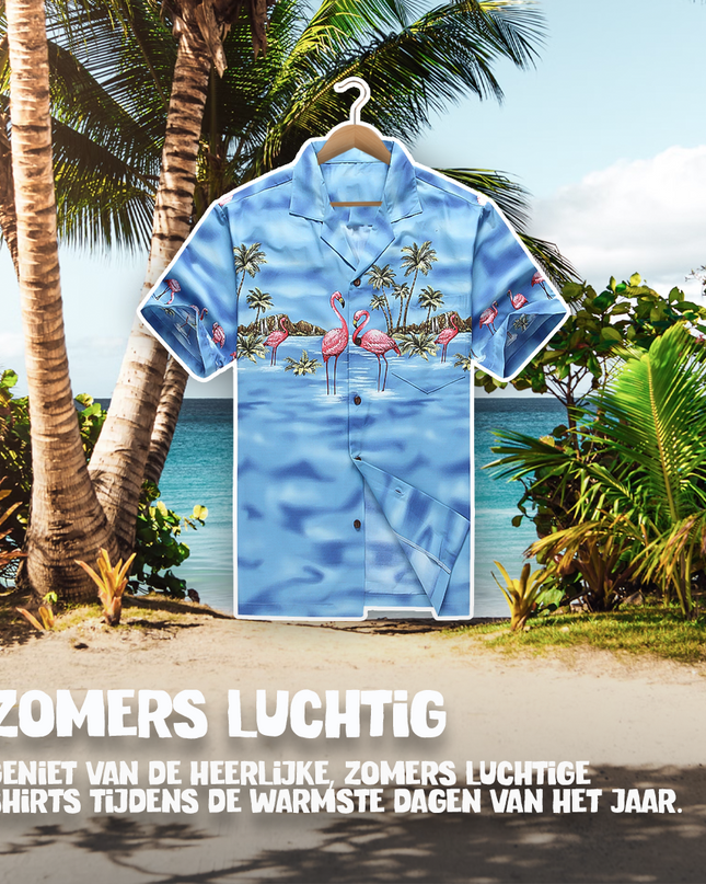 Havaijinpaita flamingo vedessä -kuosilla