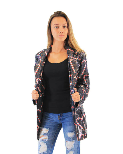 Women's Sequin Candy Cane Ugly Blazer Jacket