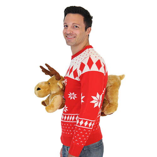 Red 3D Moose Design Ugly Christmas Sweater