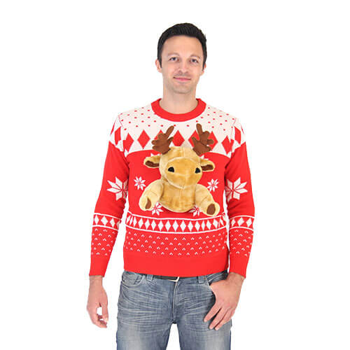 Red 3D Moose Design Ugly Christmas Sweater