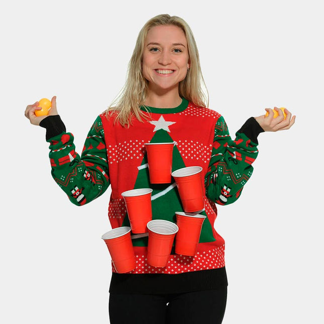 Beer Pong Christmas Sweater with Beer Dispenser