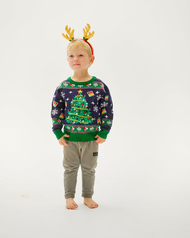 Navy Christmas Tree Sweater for Kids