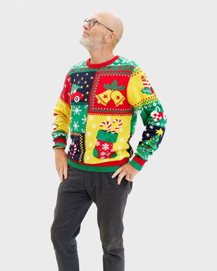 Patchwork Christmas Sweater for Men - Family-Friendly Design