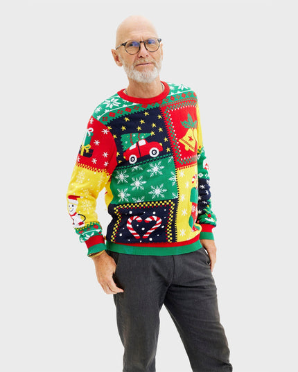 Patchwork Christmas Sweater for Men - Family-Friendly Design