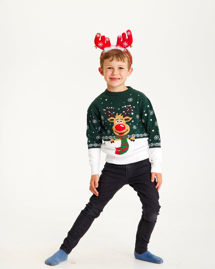 Rudolf's Green Christmas Sweater for Kids