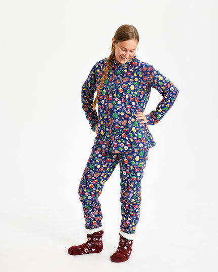 Crazy Flannel Christmas Pajamas in Blue for Women