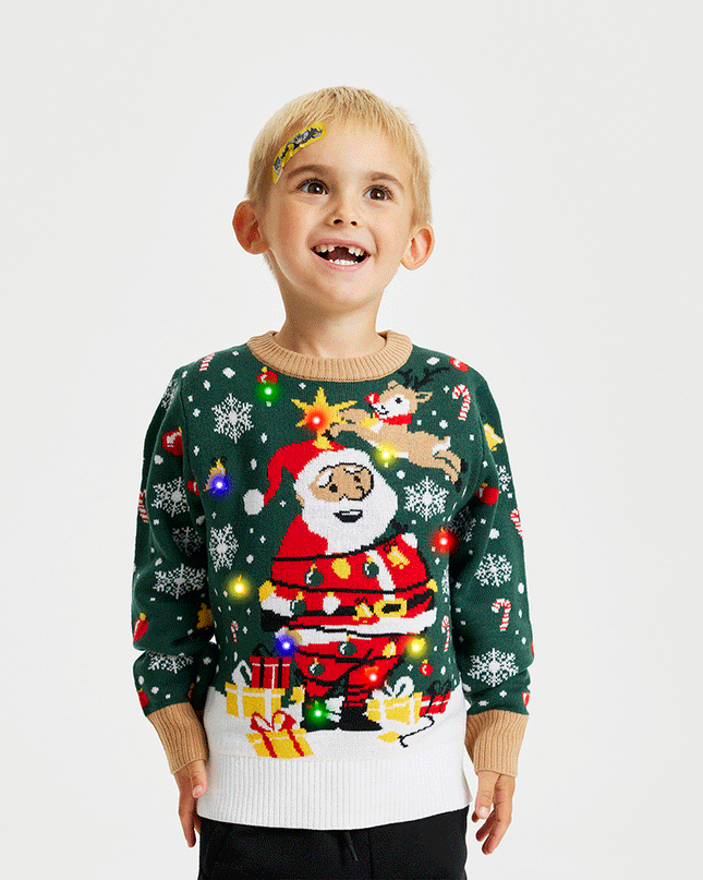 Santa Christmas Star Sweater for Kids with Lights