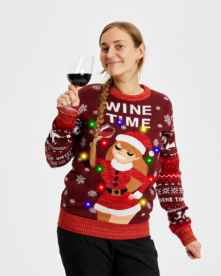 "Wine Time" Christmas Sweater for Women - Light Up Design